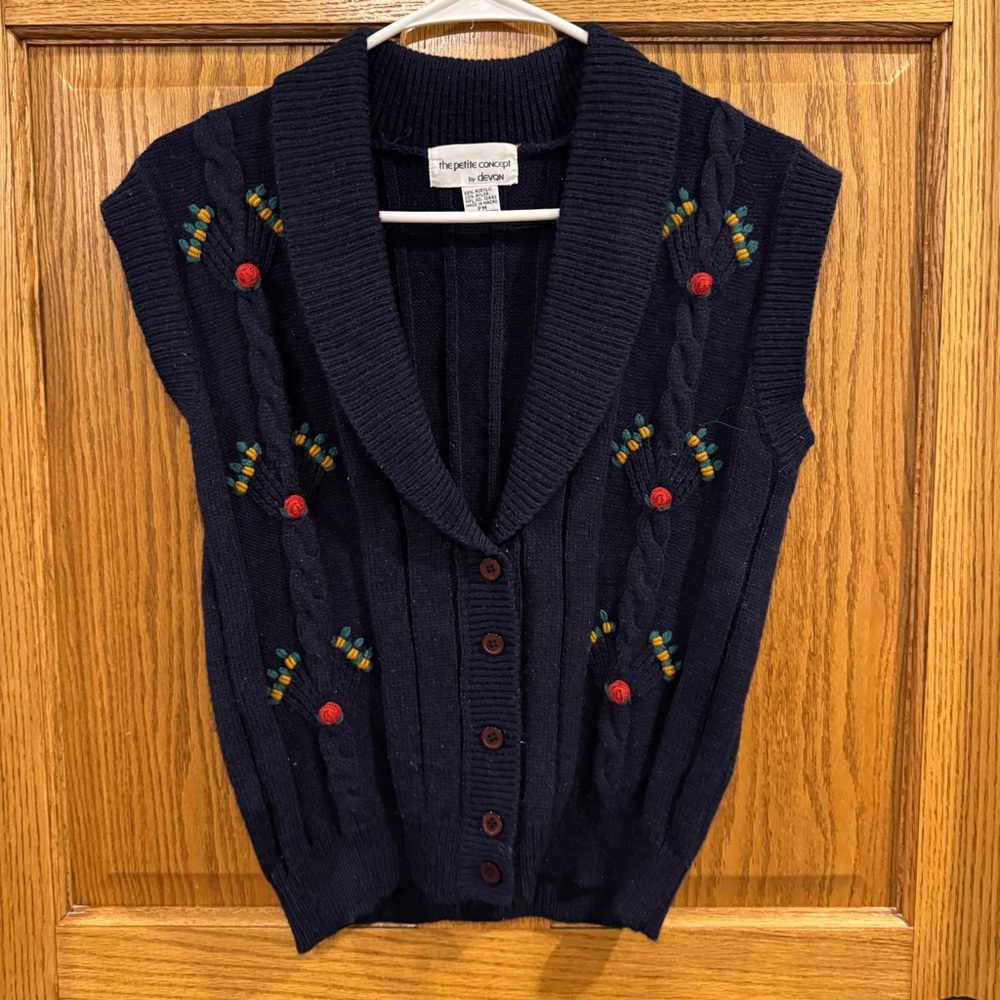 Vintage Petite Concept by Devon Embroidered Cable Knit Sweater Vest PM
